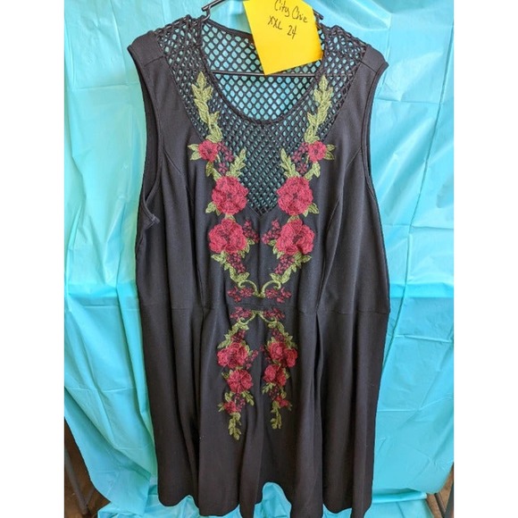 City Chic Fit and Flare Dress with Mesh and Rose Detail 24 - Picture 1 of 1